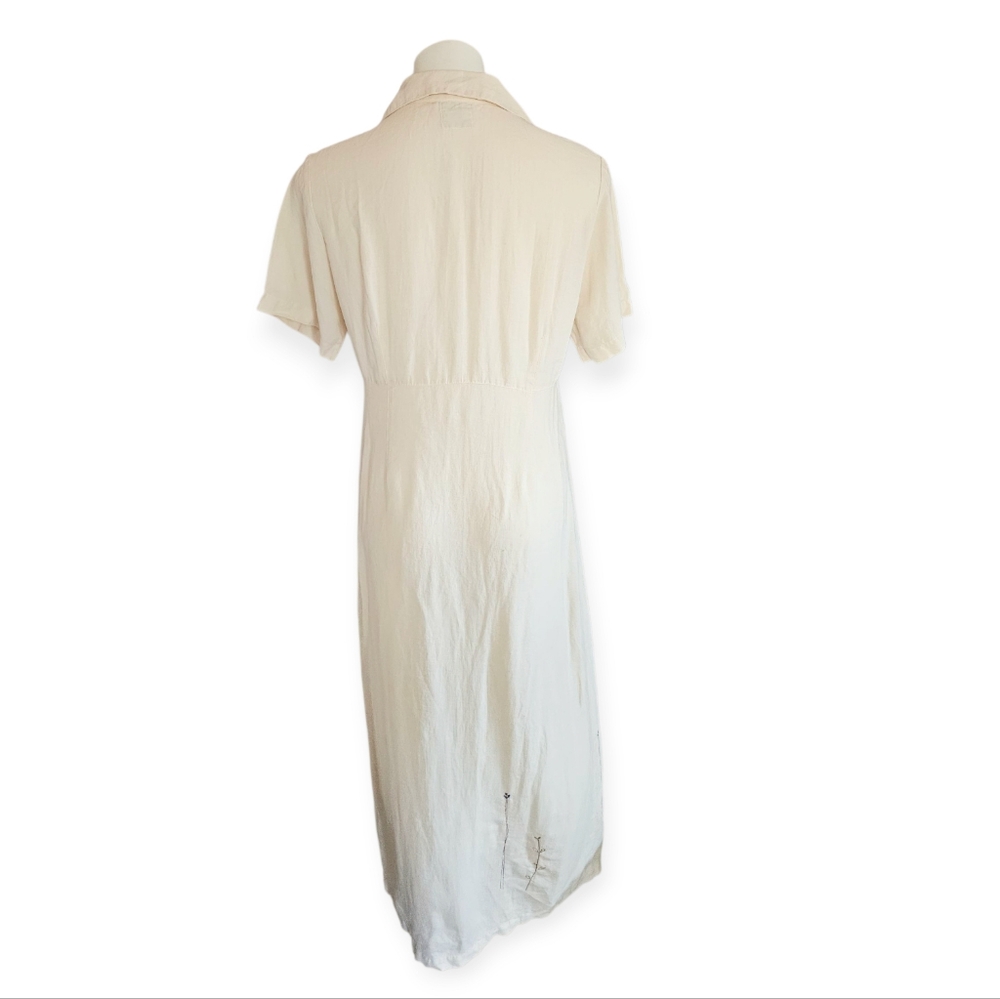 Johnny Was Vintage Cream/Ivory 100% Linen Floral Embroidered Maxi Shirt Dress - Picture 6 of 12